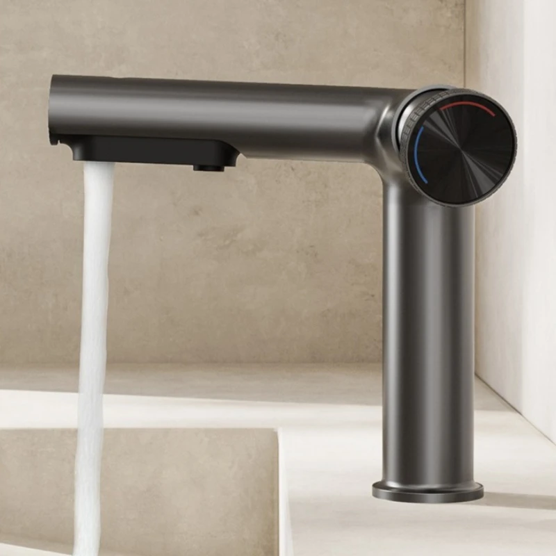 Hot Selling Hot and Cold Faucets Single Hole Pull-out Bathroom Washbasin Tap Gun Gray Three Level Water Outlet Faucet