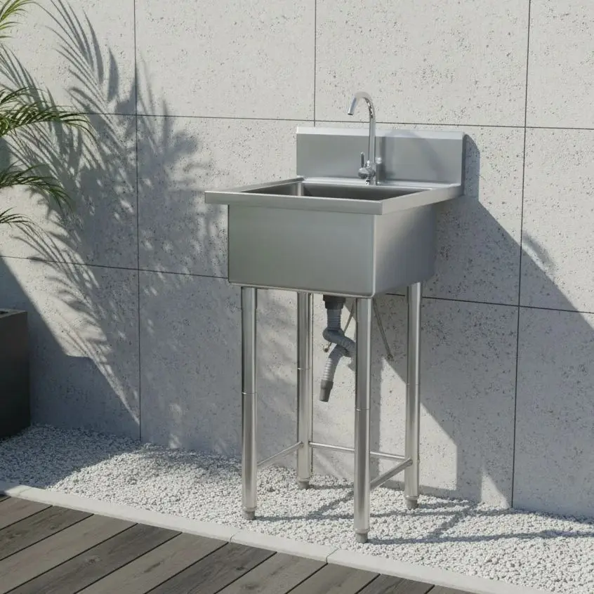 

Single Bowl Utility Sink, Commercial Kitchen Sink, Freestanding Single Bowl Utility Sink with Faucet