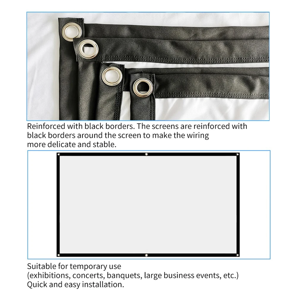 Écran de projection HD portable, rideau simple, cinéma maison, cinéma, film, 60 pouces, 72 pouces, 84 pouces, 100 pouces, 120/150 pouces, 16:9