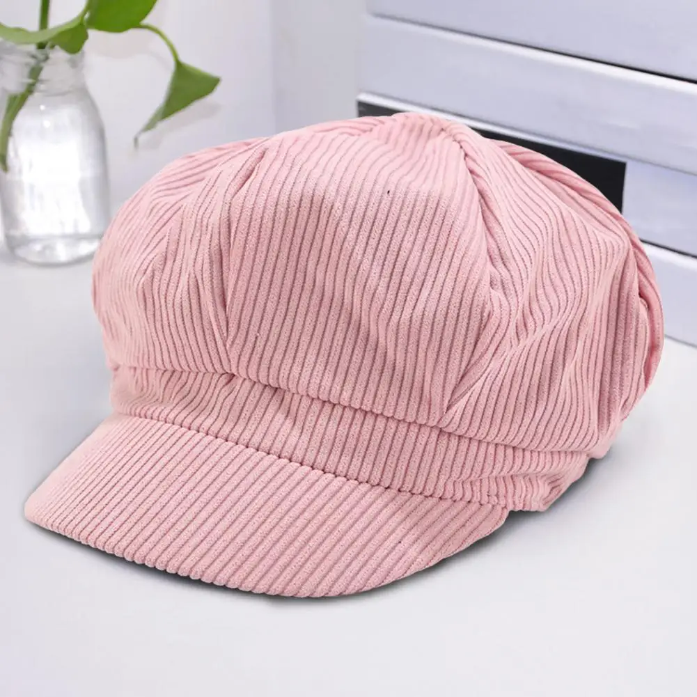 Visor Beret Cap Retro British Style Peaked 8 Panel Corduroy Cap Women Octagonal Newsboy Cabbie Painter Hat For Autumn Winter