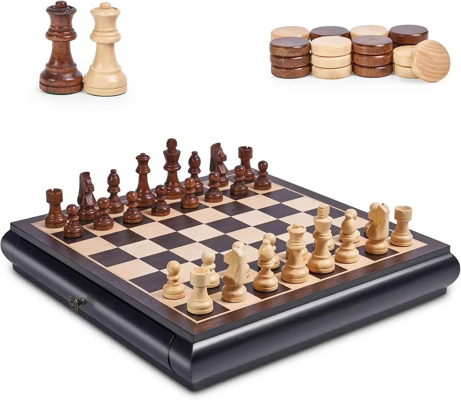 Wooden Chess Checkers Game Set 15.5