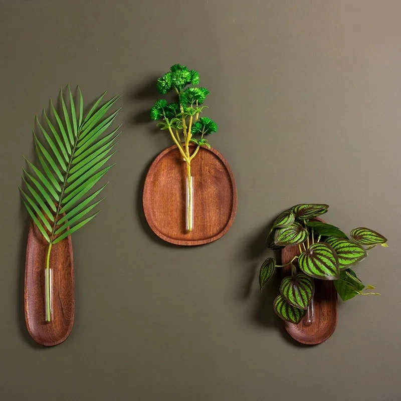 Creative Wall Mounted Wooden Vase Plant Pots Living Room Decoration Background Wall Hanging Flowers Arrangement Flower Vase