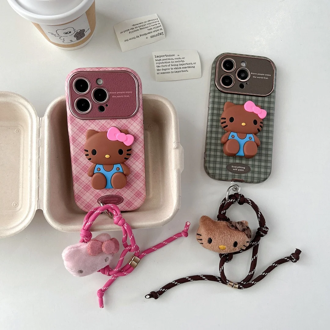 

Korean INS Blue Pink Checkered Grid Pattern Case For iPhone 16 Pro Max 17 15 13 Pro 14 Plus Contrasting Color Chain Soft Cover﻿﻿