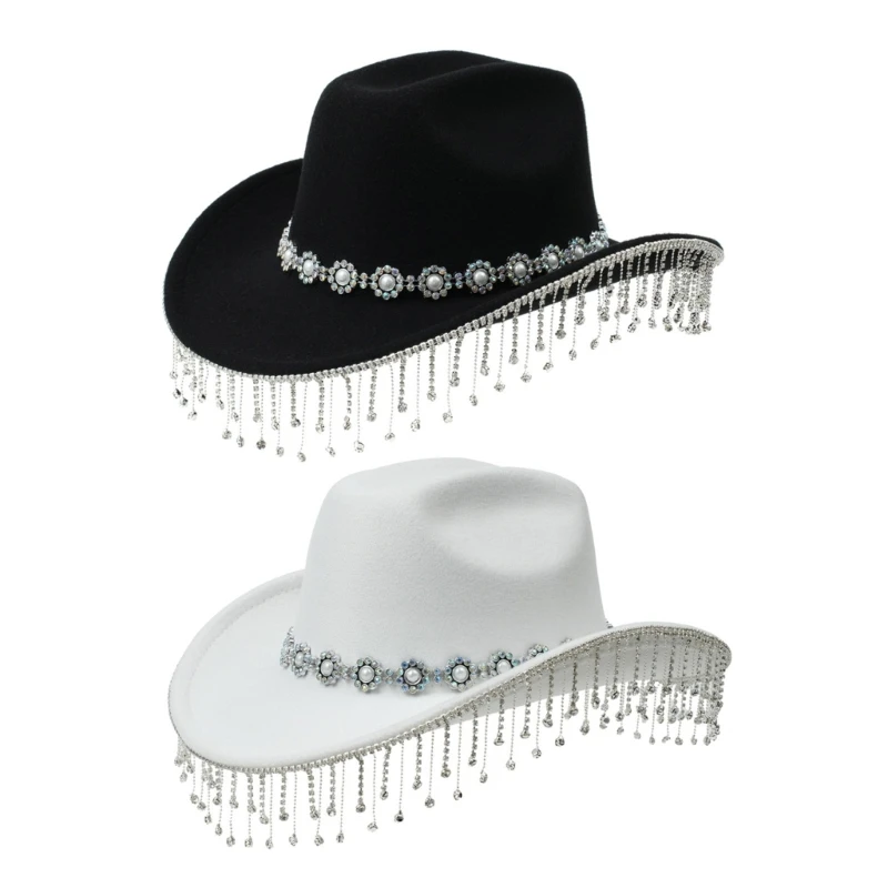 

Rhinestones Tassels Cowboy Hats Crystal Hat for Bachelorette Party Crystal Hat for Club Stage Bar