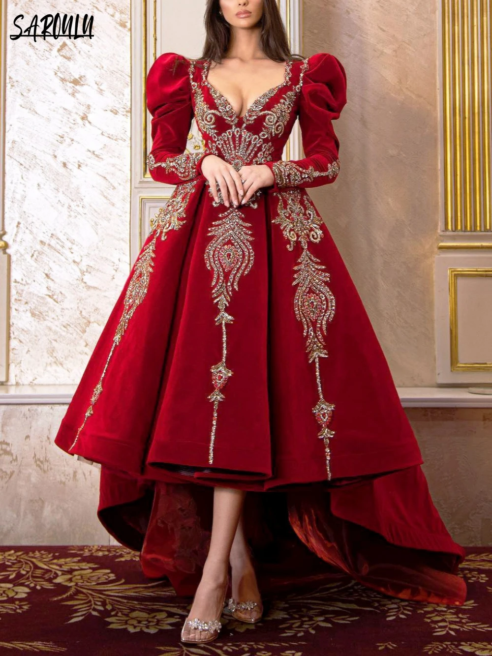 Vestido de veludo vermelho real, vestido linha A, comprimento do chão, elegante vestido de baile, requintado vestido de aniversário, 2022