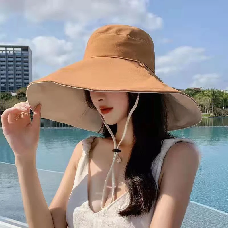 Wide Brim Sun Hat Women Anti-UV Protection Hiking Fisherman Cap Fold Summer Solid Cotton Breathable Beach Bucekt Hat