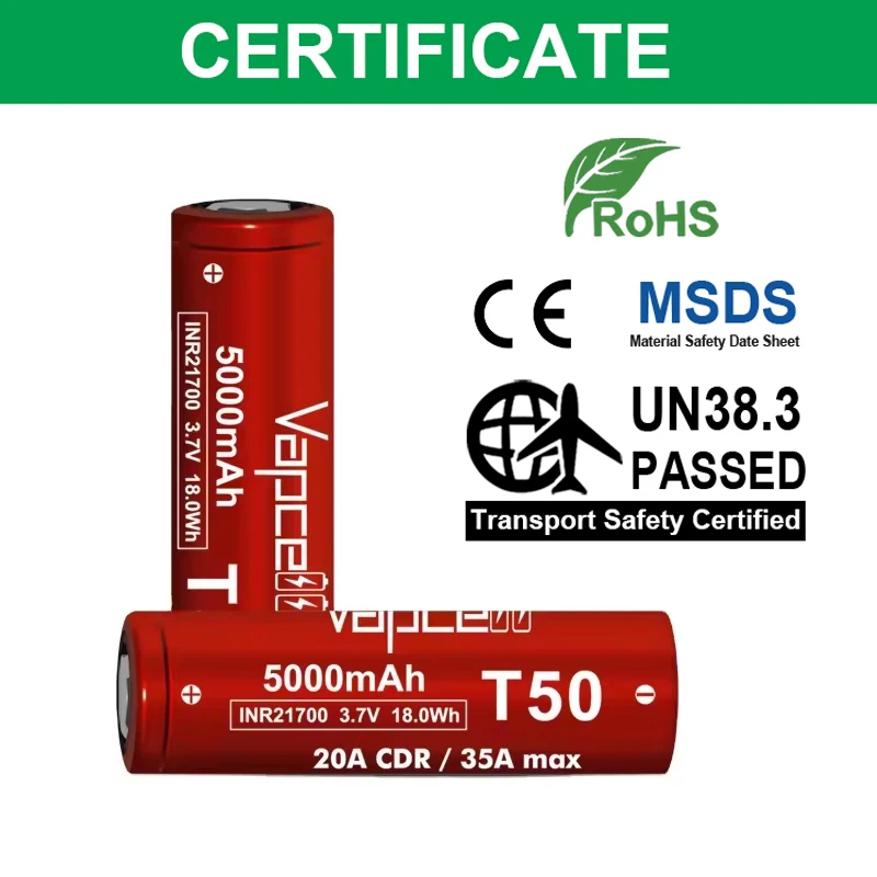 Batteria al litio originale Vapcell T50 21700 5000mah 3.7V 35A batterie ricaricabili portatili ad alta corrente 21700 per utensili elettrici