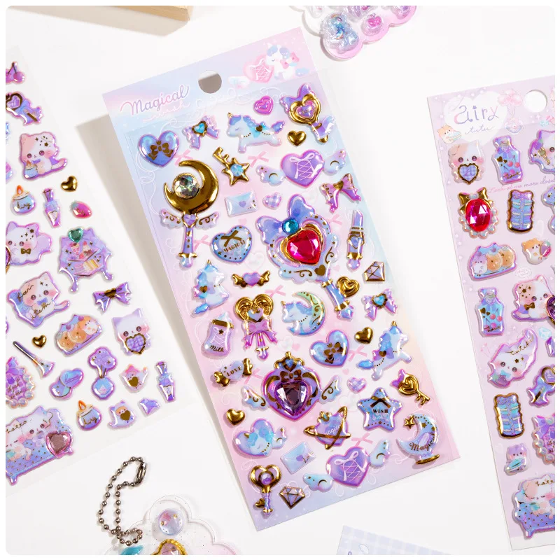 Dreamy Gem Bubble Stickers Fantasy Cute Cartoon Bunny Puppy Moon Unicorn Magic Wand Girl Diary Phone Case Decorate Child Gifts