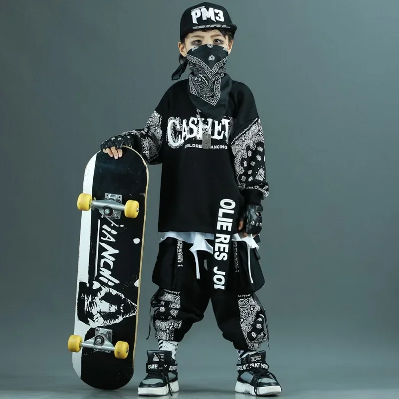 

Костюмы для скейтбординга для мальчиков, корейские детские спортивные костюмы, тренировочные костюмы в стиле хип-хоп, выступления для джазовых танцев, 4-16 лет