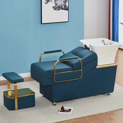 Cama de champú de masaje eléctrico, equipo de peluquería, unidad de lavado de espalda, muebles de salón, silla de champú con lavabo