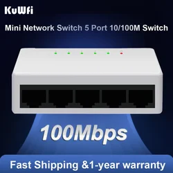 KuWFi-Desktop Switch Ethernet, 5 Portas Switch de Rede, RJ45, 10 Mbps, 100Mbps, Rápido Adaptador Ethernet, largura de banda, 1Gbps, MDI, MDIX