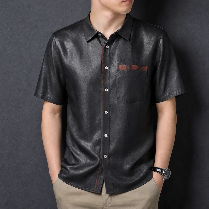 Smooth Skin-Friendly Luxury Shirts For Men Short Sleeve Loose Fit Summer High-Quality Genuine Silk 100% Casual Camisas De Hombre