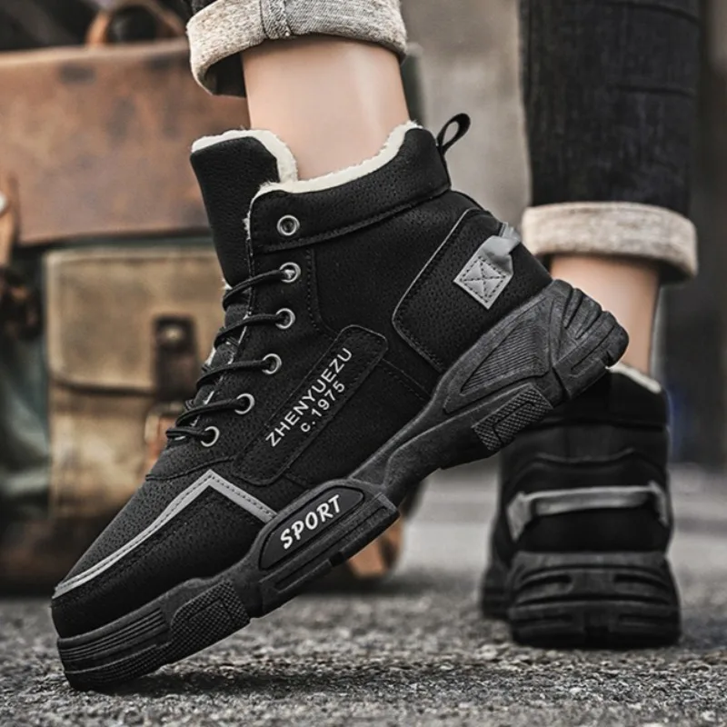 Winter Men's Plush Warm High Top Cotton Shoes Korean Version Casual Snow Boots Anti Slip Wear-resistant Boots Men's Shoes Botas