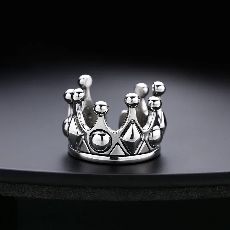 S925 sterling silver ring women's crown opening adjustable index finger ring thai silver rock punk jewelry