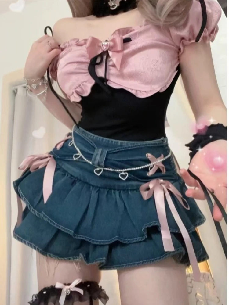 

Harajuku Y2K Sexy Lace Up Jean Skirt Women High Waist A Line Denim Mini Short Skirt 90s Streetwear Summer Trend Outfits