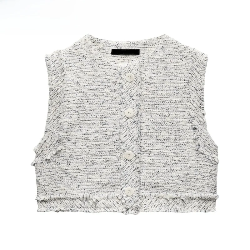 

Fall New round Ne Svel Texture Frayed Vest High Waist ort Skirt 83588 836588 Women's Faion Casual Tank Top