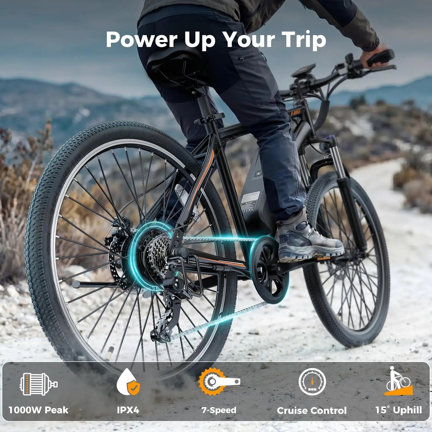EB5 Electric Bike for Adults 26" tire with 1000W Peak Motor,Removable Battery Commuting Electric Mountain Bike,Up to, Custom