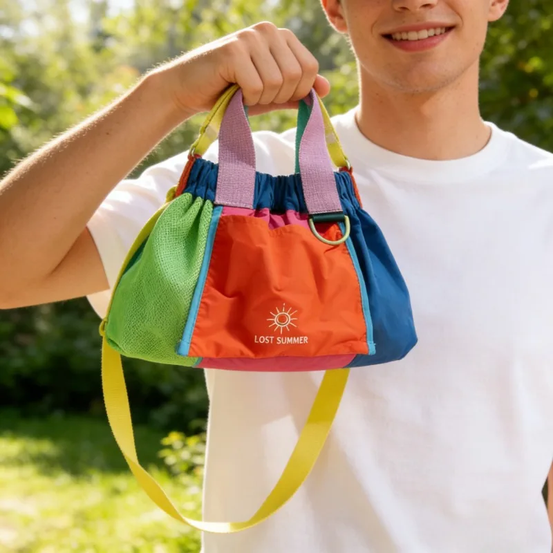 

Dopamine color blocked fashionable and beautiful niche design tote bag foldable outdoor sports large capacity shoulder bag