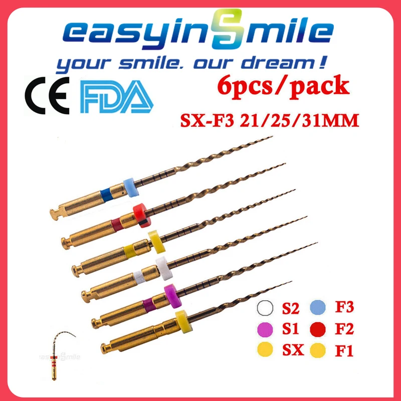 

6Pcs Endodontic Dental Endo Rotary Files X-Pro Gold Taper SX/S1/S2/F1/F2/F3 Niti Root Canal Tips 25/31mm For Motor Easyinsmile