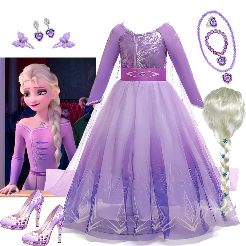 Vestido de Princesa Elsa para Meninas, Fantasia de Cosplay Frozen, Fantasia de Branca de Neve para Halloween, Roupas para Festa de Aniversário Infantil