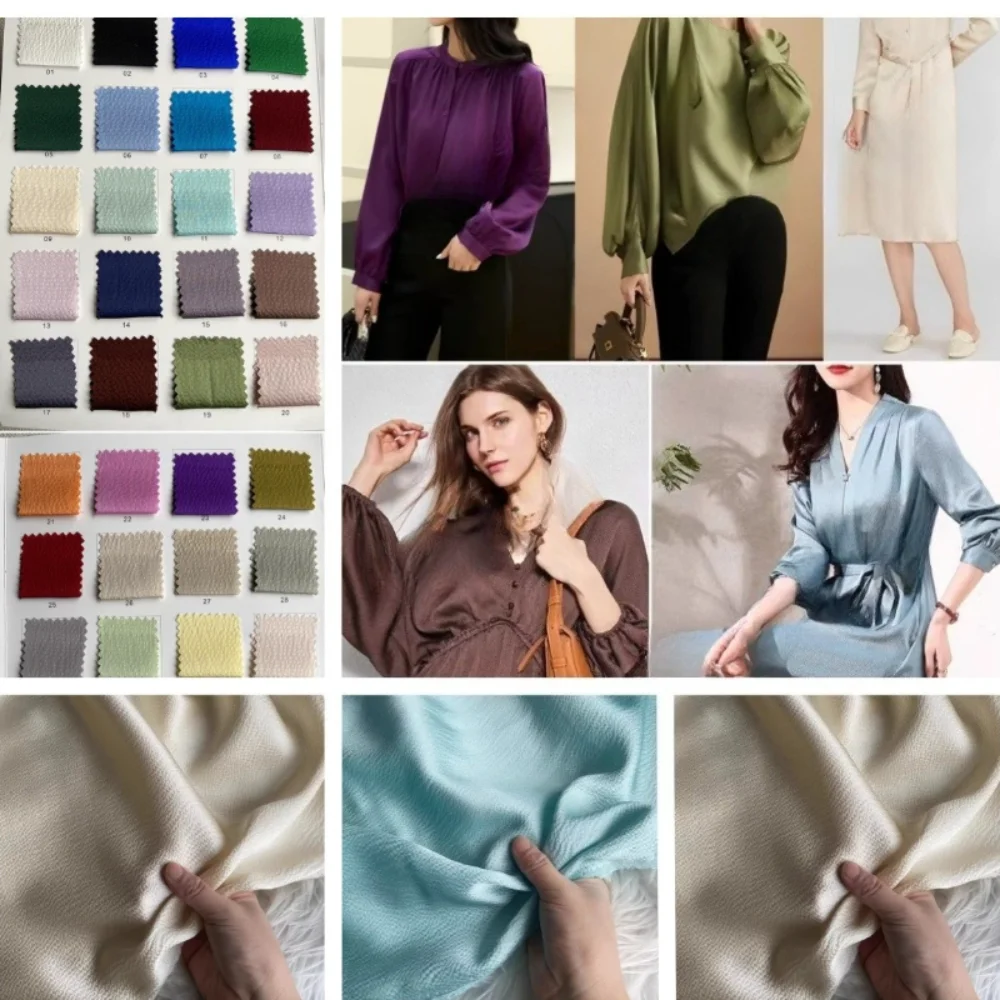 

Natural Mulberry Silk Solid Color Fabric for Shirts Dresses Clothing Diy Sewing Fabrics By The Meter Cloth Wholesale Material