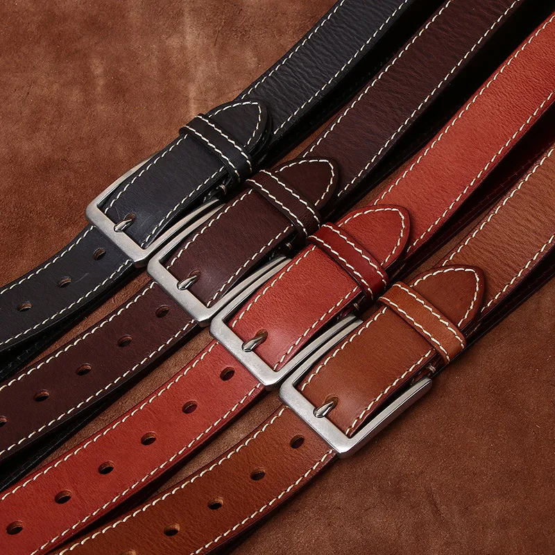 3.8CM wide retro top layer cowhide stainless steel buckle belt men's genuine leather pin buckle versatile casual jeans belt
