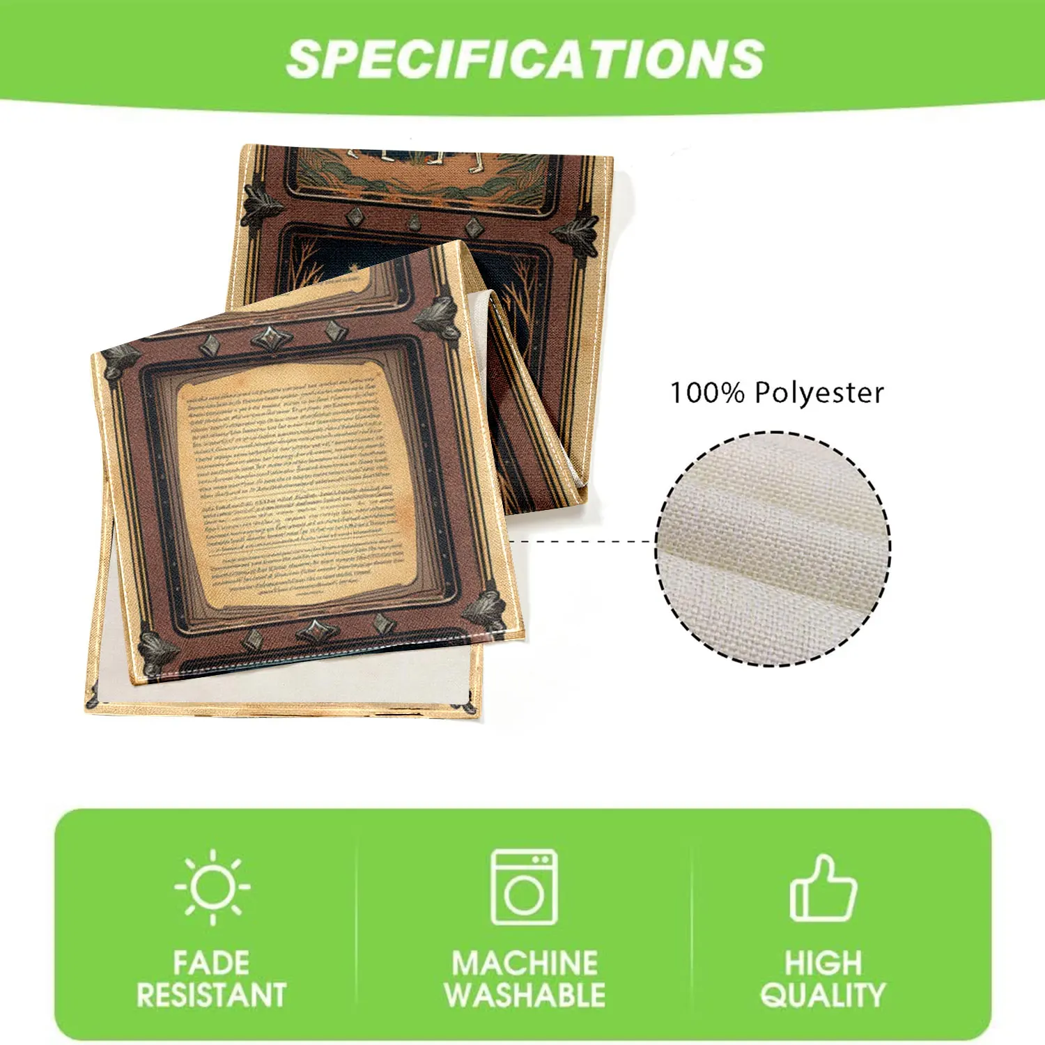 قطعة واحدة من مفرش طاولة قصة الهيكل العظمي الخيالي، يتميز بحدود عتيقة مع غابة قمرية، وهيكل عظمي، ورسوم توضيحية تفاعلية مع نص غامض، ومناسبة لحفلات الهالوين، والمطاعم ذات الطابع الخيالي، والمقاهي الفنية، والديكور الثقافيين الإبداعي، والديكور المنزلي، والمناظر الطبيعيات المظلمة #6