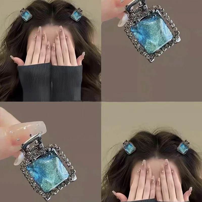 Fantasy Ocean Blue Harz Quadratische Haarklammer Kleine Größe Exquisite Metall Side Bang Clip Niedliche Strass Haarspange Haarschmuck