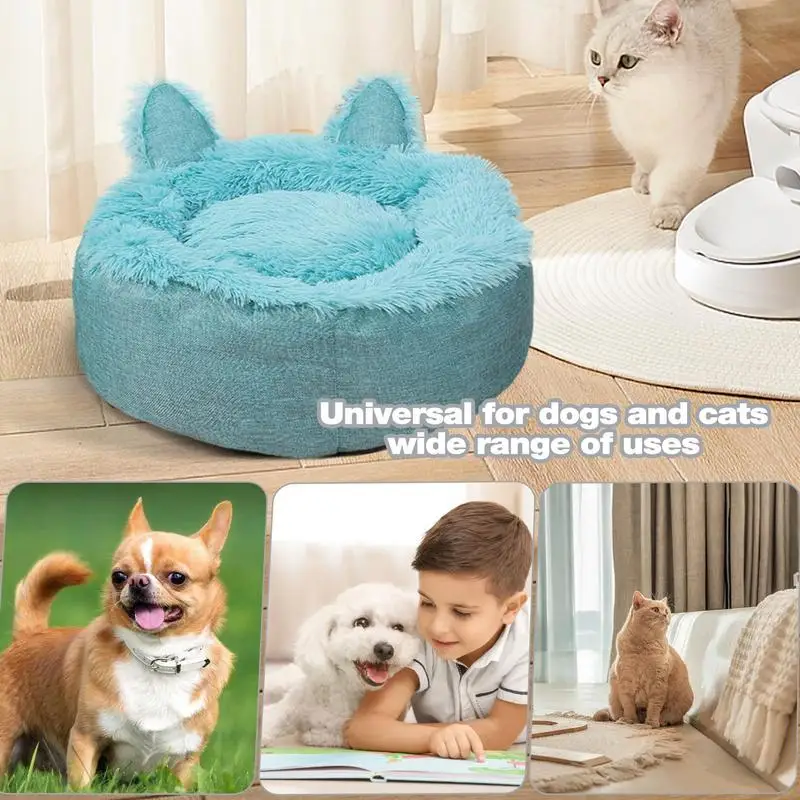 Plush Round Pet Bed Waterproof Non Slip Cushion Bed Washable Warm Soft Dog Bed Cat Sleeping Nest Indoor Pet Winter Supplies