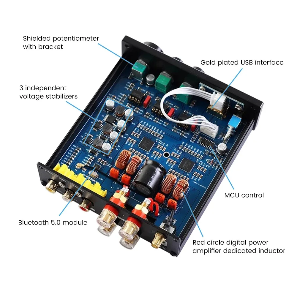 เครื่องขยายเสียงสัญญาณเสียง HIFI Class D 160W * 2กำลังขับบลูทูธ5.0 2.1แชนแนลที่ใช้ในบ้านอ่านยูเอสบี MA12070คู่