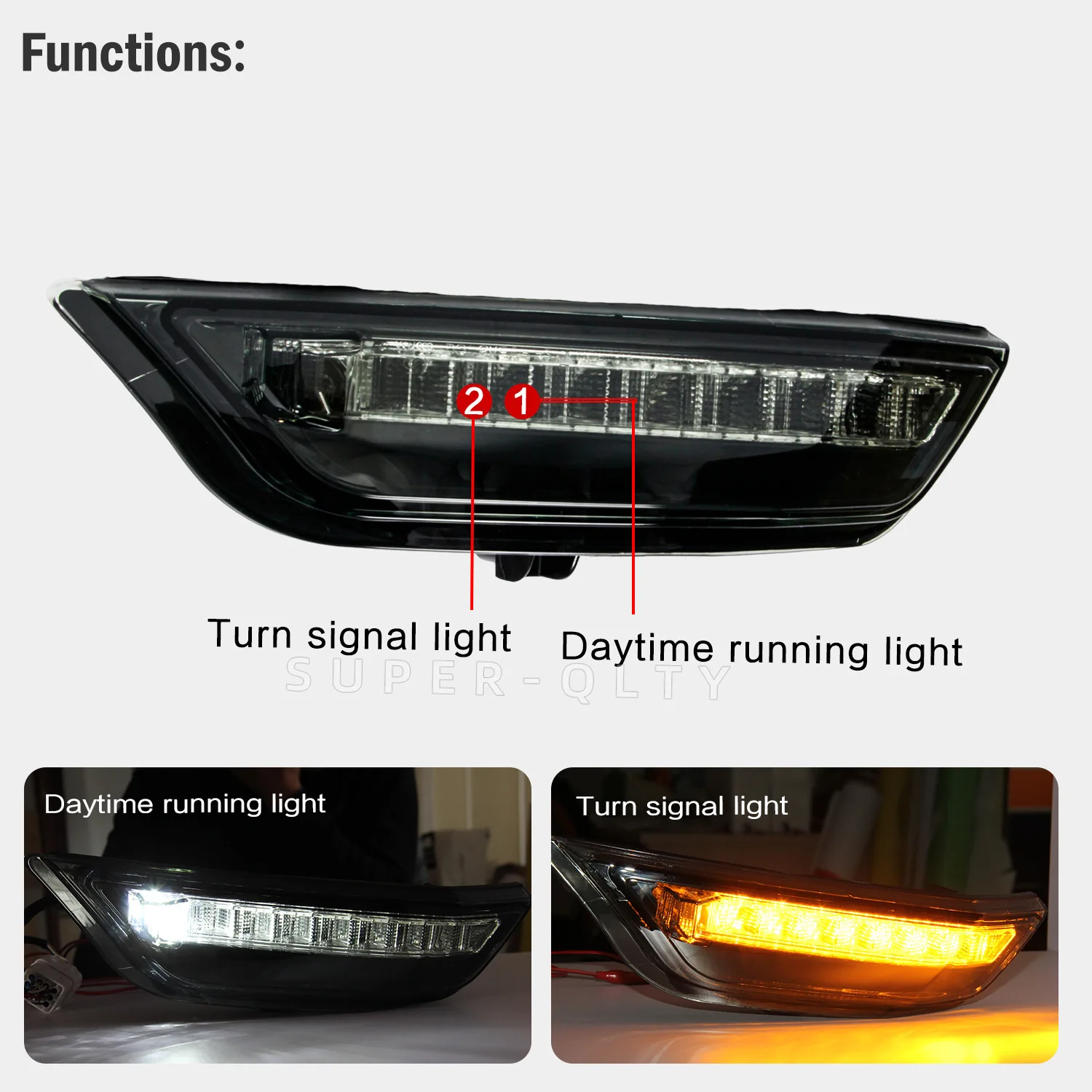 2 PCS For Ford Mustang Bumper Lights 2015-2019 LED Daytime Running Lights Front Bumper Lights
