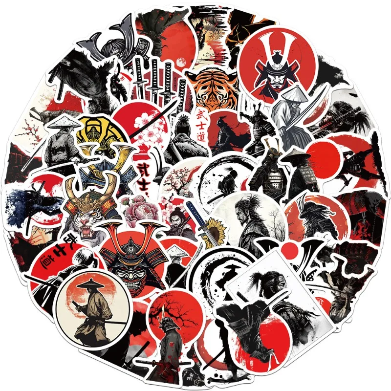 50Pcs Retro Wandering Swordsman Samurai Style Journal Material Stickers Stationery Luggage Notebook Waterproof Stickers