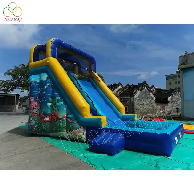 Blue Ocean Animal-Themed Big Water Inflatable Slide with Pool 9*4*5m Slip for Outdoor Fun with Pool
