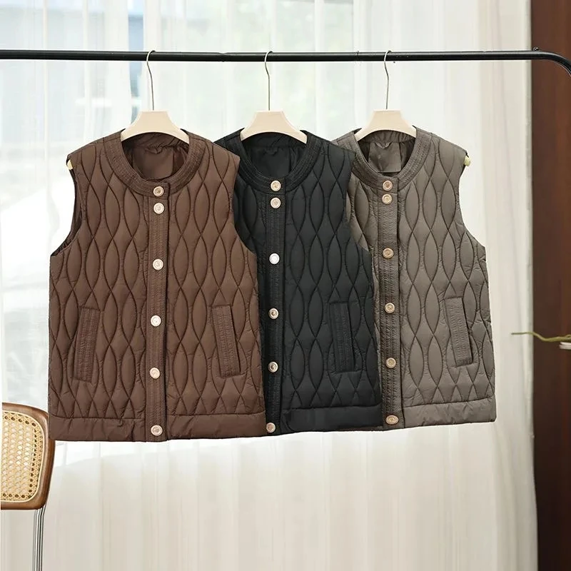 Gilet in cotone con tasche basic Donna Autunno Inverno Conciso monopetto Parka senza maniche Donna Girocollo Giacche in cotone Donna