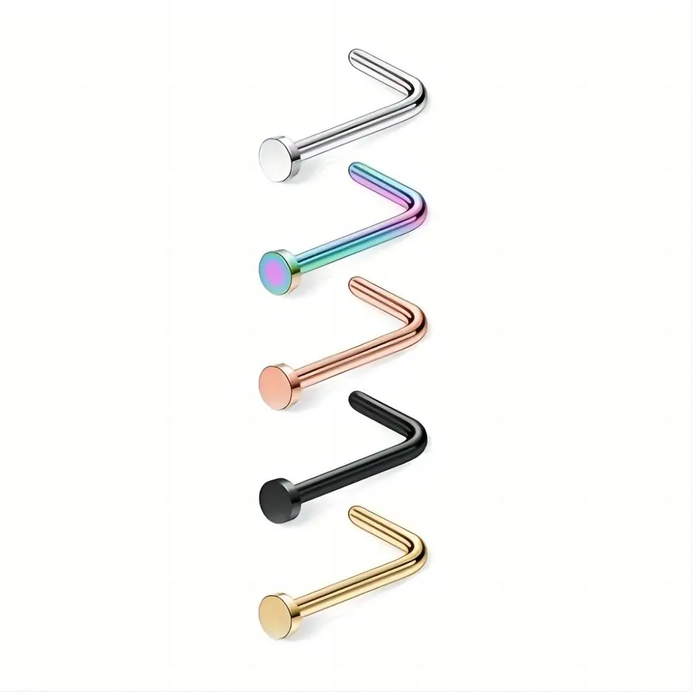 2pcs L-Shaped Nose Studs 2mm Flat Top 7mm Stainless Steel Rod Piercing Jewelry Simple Style Stainless Steel Nose Rings