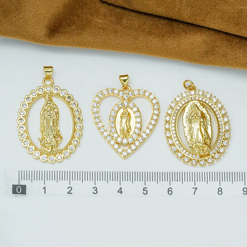 4 Pcs Christianity Saint Pendant Diy Necklace Making Accessorie Pave Inlay Zircon Heart Oval Hollow Jewelry Brass Part Wholesale