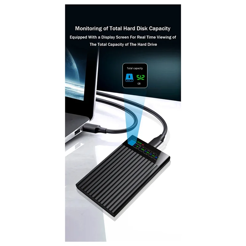 Type-C Portable Hard Drive Chassis Intelligent Digital Display 2.5 Inch Laptop External SATA Serial Port U25T-ABVK