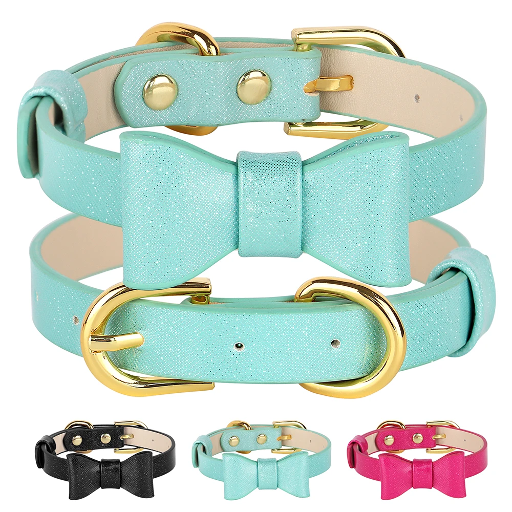 Leather Bow Knot Dog Collar Adjustable Bowknot Puppy Cat Collars Dog Kitten Necklace Accessories for Small Dogs Cats Chihuahua