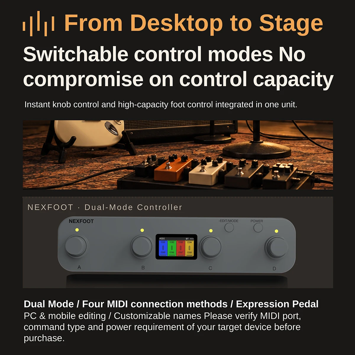 LIVTRA NEXFOOT MIDI Controller with 4 Encoders - Dual MIDI/PEDAL Mode, 2560 Positions, USB-C/BT/HOST, 1.47" TFT, 185g