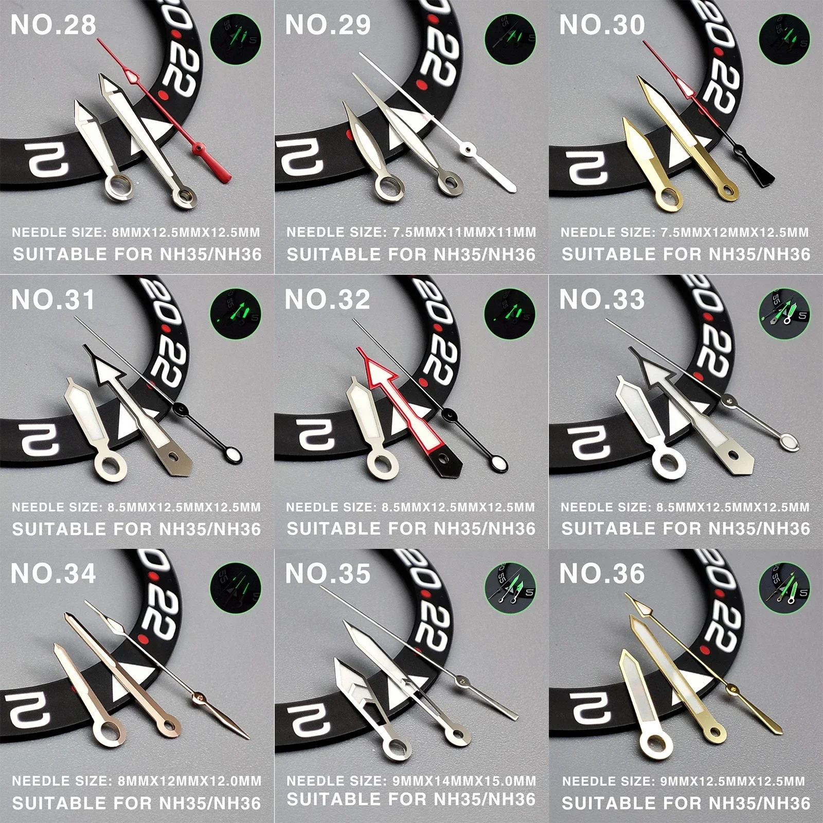 

NH35 Watch Needle Mechanical Watch Modification Accessories Diving Abalone SKX007 Pointer Suitable for NH36 4R35 ETA Movement