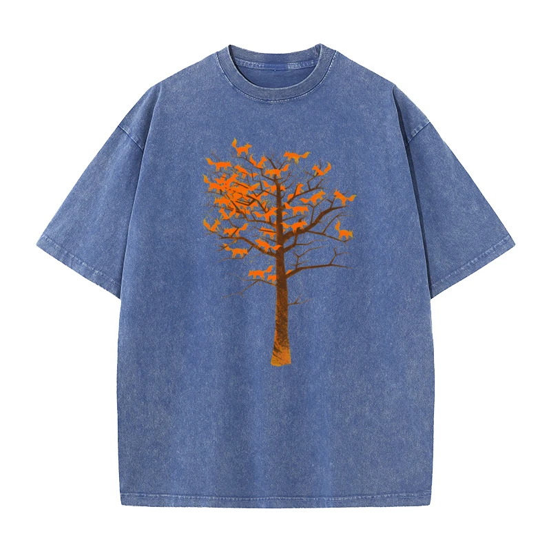 Tree Of Fox vintage T Shirt Graphic Short Sleeve Funky Crew Neck Pure Cotton Tops Tees Washed Tee-Shirt Gift Idea Mother Day image 5
