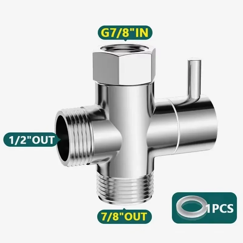 Bidet T-Valve Adapter With Shut-Off – 7/8 X 7/8 X 1/2 Inch, Brass Chrome Finish, For Handheld Bidet