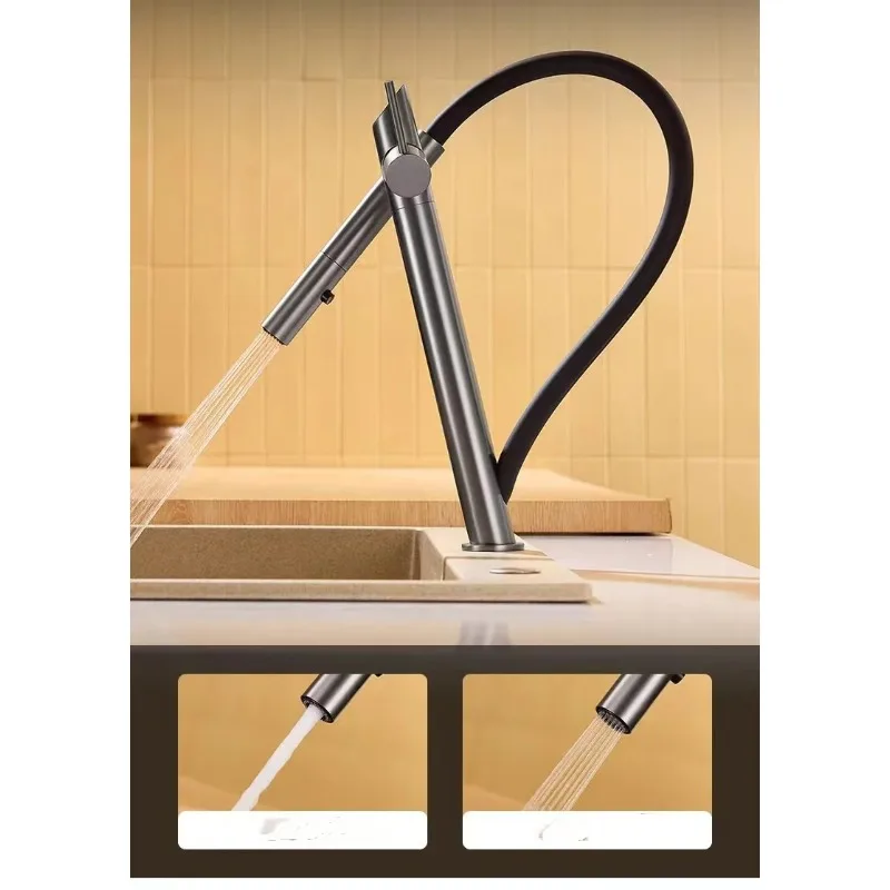 التصميم الحديث الساخن الفاخرة عالية الجودة النحاس الرمادي سحب صنبور المطبخ خرطوم قضيب بالوعة #2