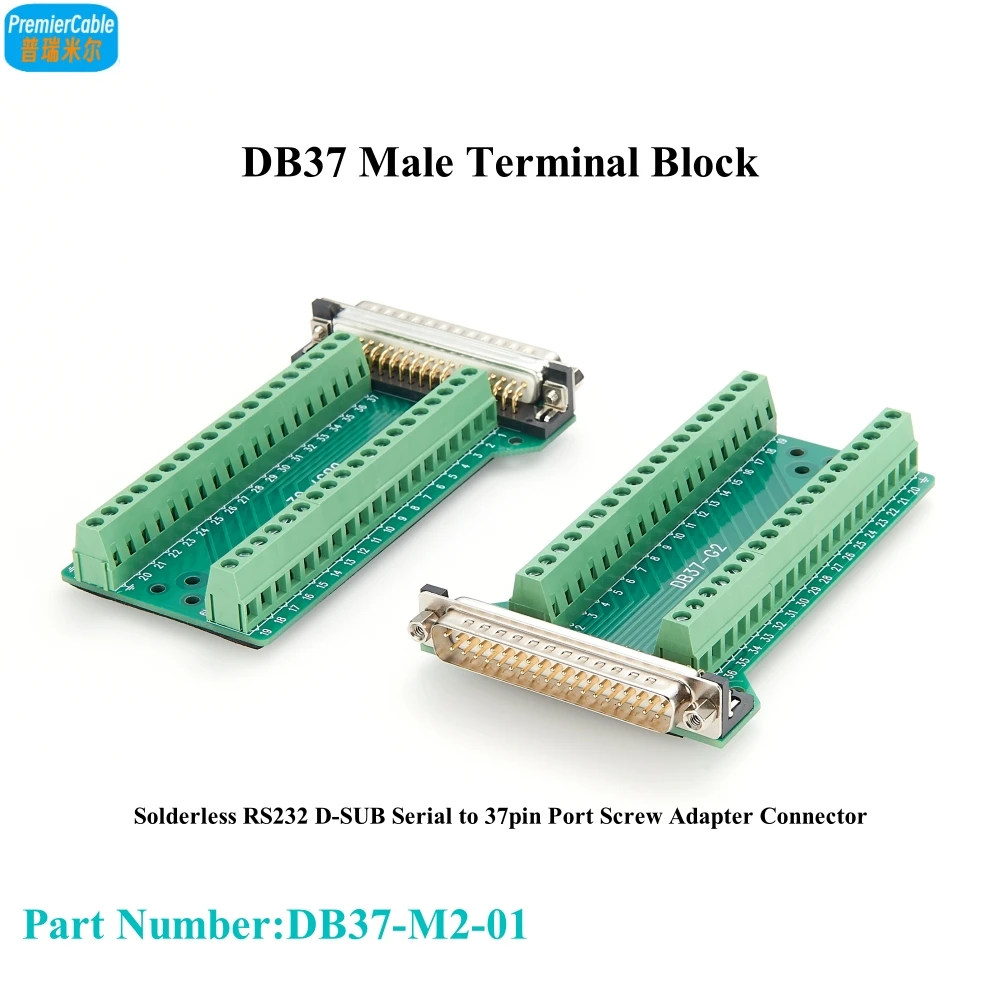 

D-SUB DB37 Breakout Connector DB37 Male Serial to Screw Solderless Wiring Terminal Module Signal Breakout Din Rail PCB Board