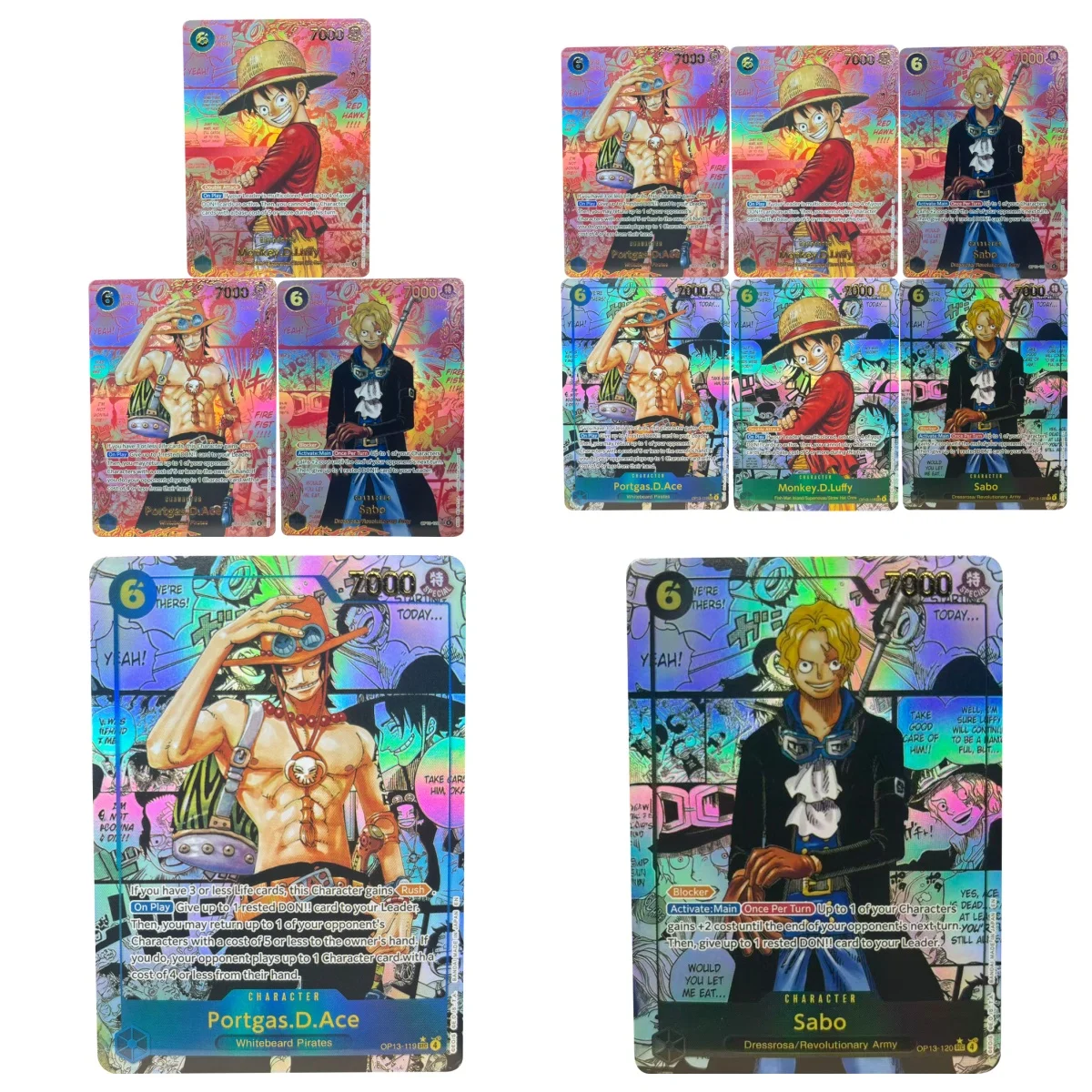 ONE PIECE Sammelkarten Sabo Portgas D. Ace Monkey D. Ruffy OP13 DE DIY Hochwertiges, selbstgemachtes Spiel Anime-Karten Geschenkspielzeug