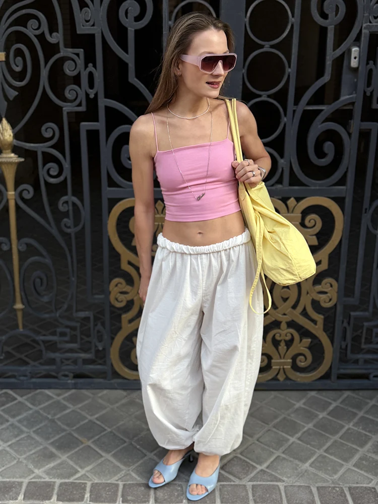 Wide Leg Red Pants For Women Cotton Long Bloomers White Autumn Elastic Waist Lantern Trousers Women Straight Practice Pants Lady