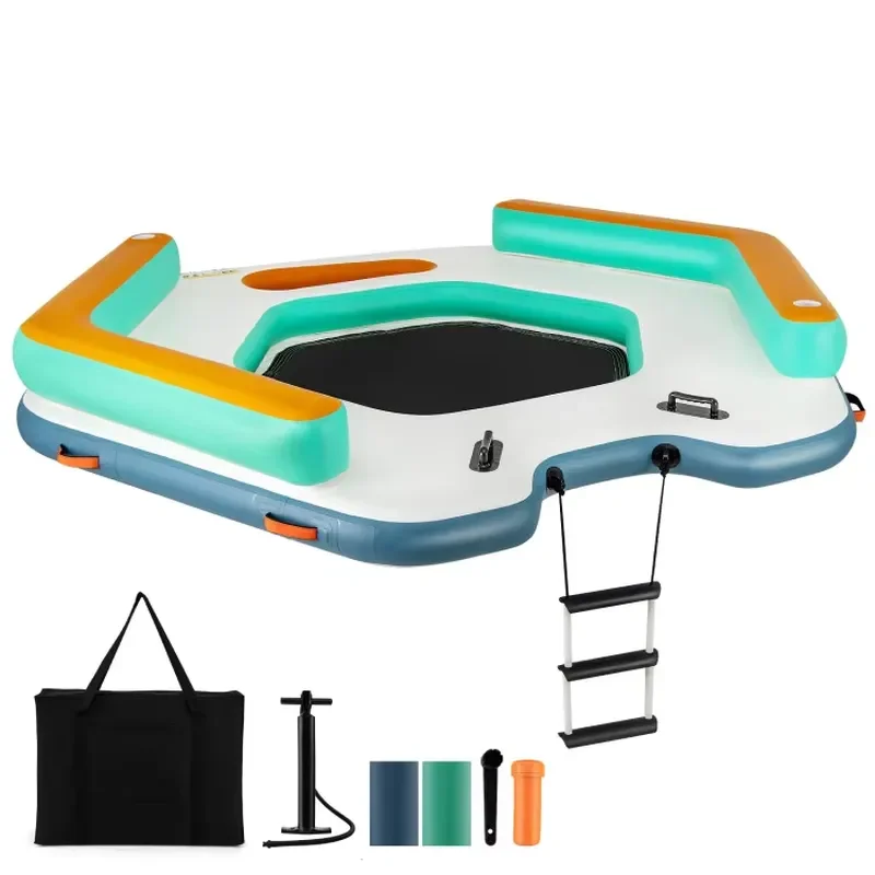 Inflatable Floating Lake Lounge Mat Portable Sea Docks Swim Platform With Mesh Center