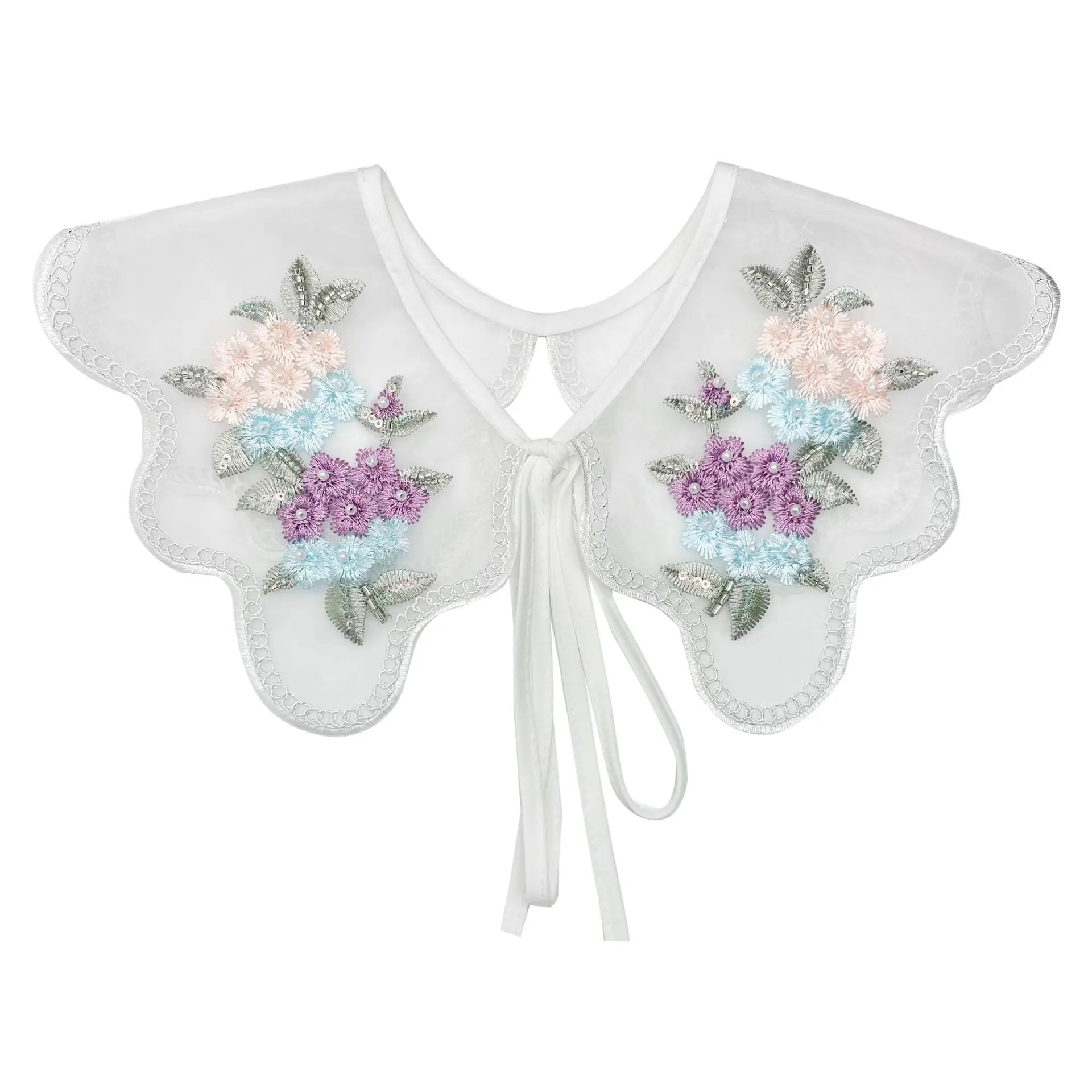 Women Embroidery Fake Collars Cape Scarf Female Blouse Tops Bead False Collar Shawl Neckwear Shirt Detachable Collars Fuax Cols