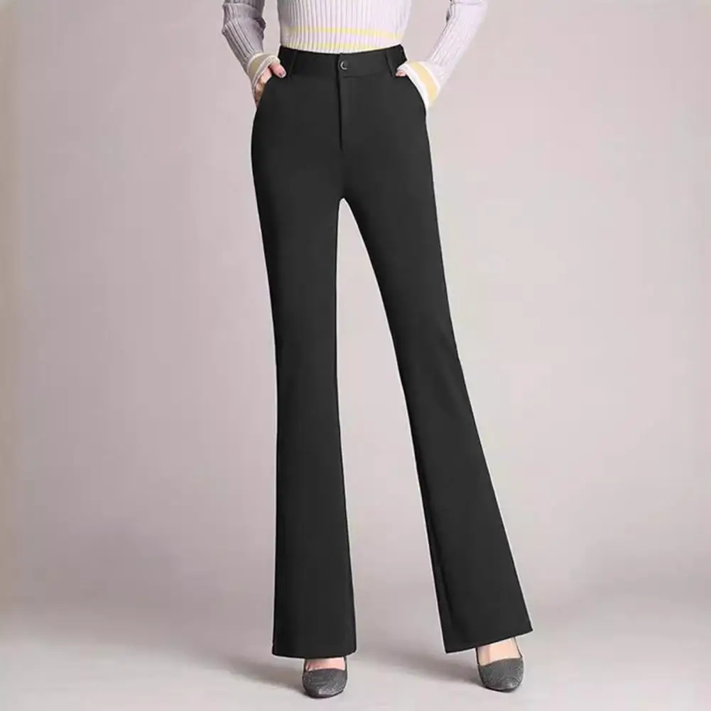 Lässige Basic Anzug hose elegante hohe Taille ausgestellte Frauen hose Büro gerades Bein Knopf Reiß verschluss Fliegen taschen Business-Hose