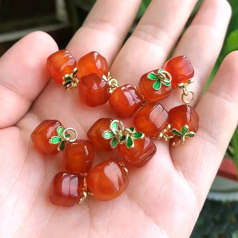 Natural Agate Persimmon Strawberry Chalcedony Beads Accessories DIY Bracelet Jewellery Fashion Hand-Carved Lucky Gift